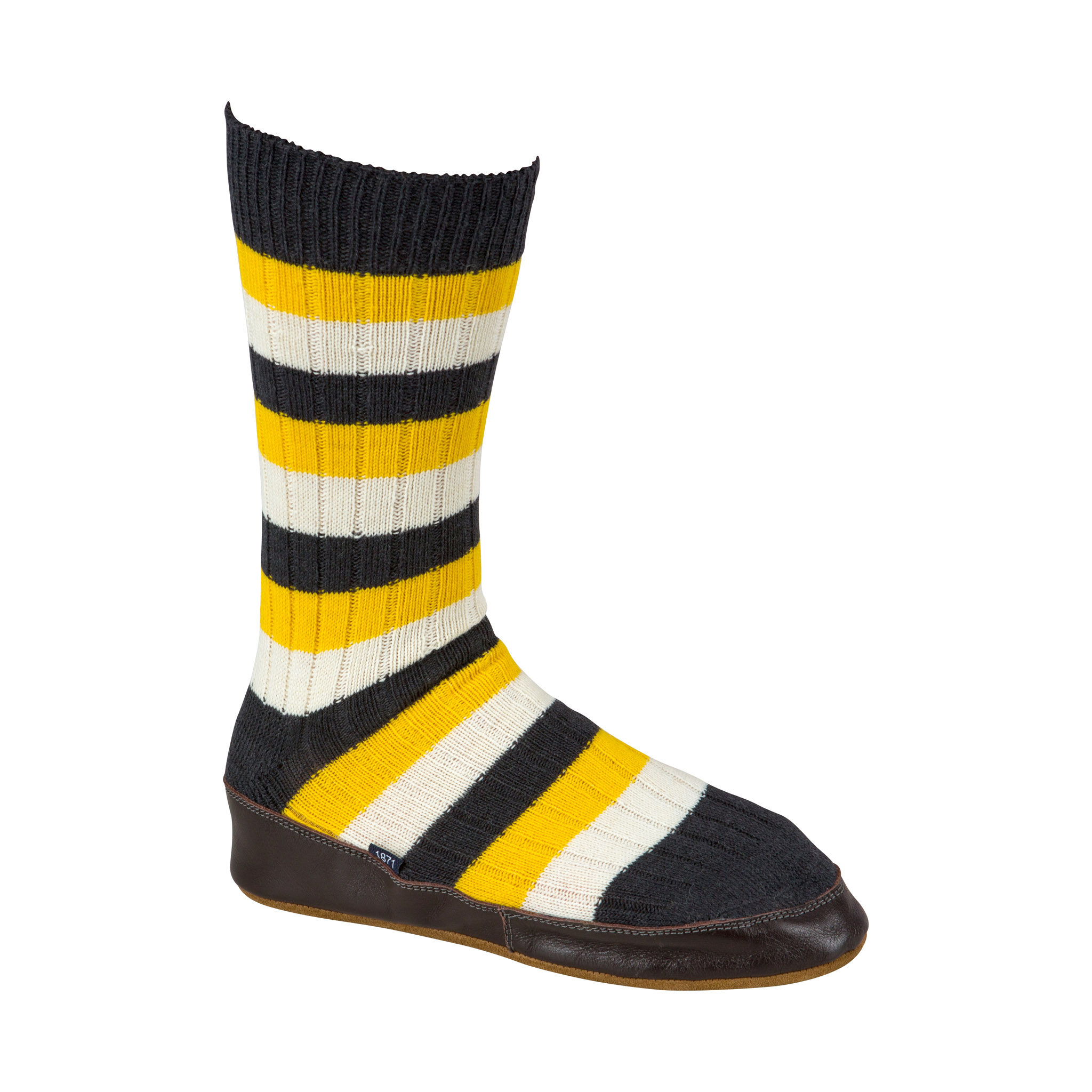 Slipper Sock yellow, black, white stripe