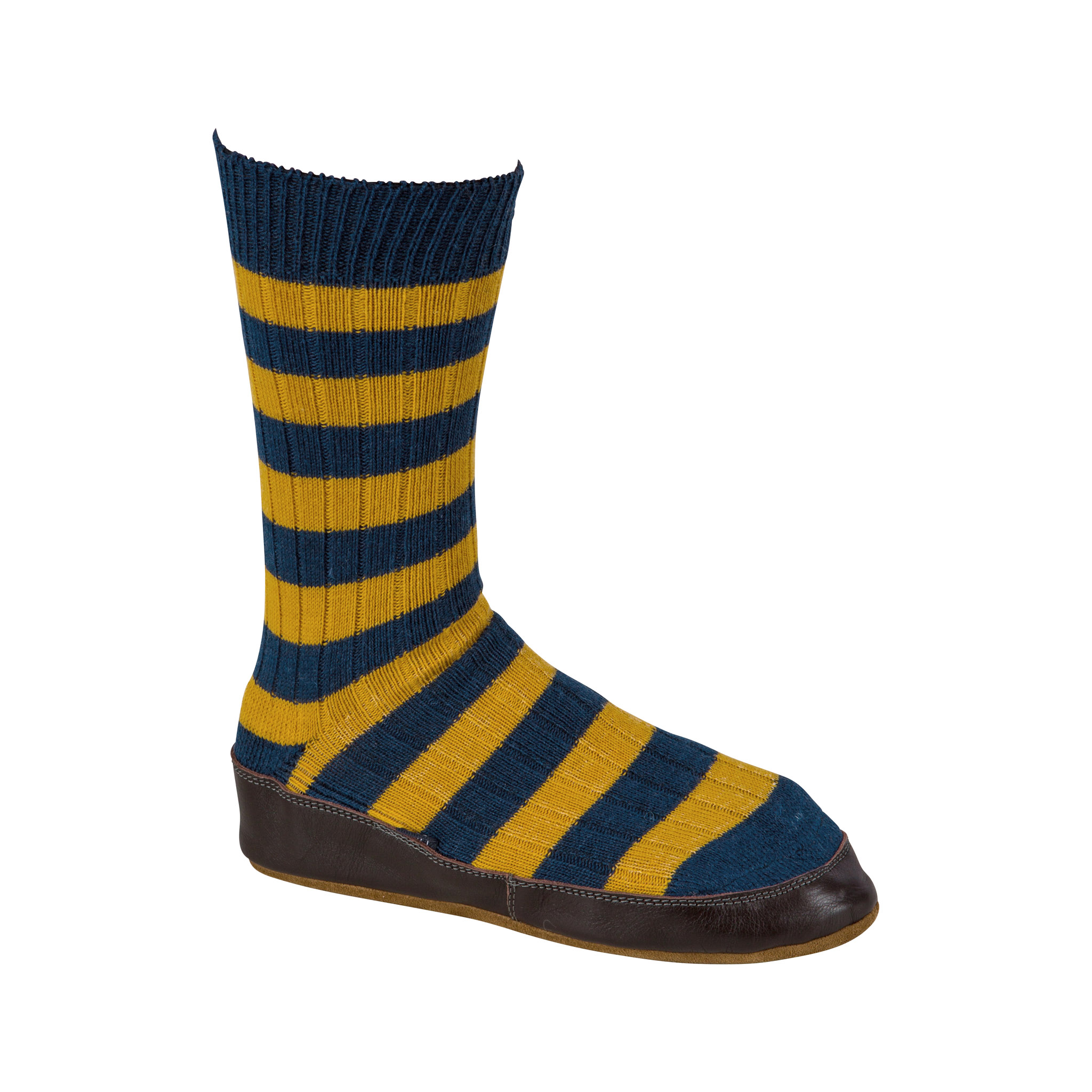 Marlborough Nomads Slipper Sock blue and mustard stripe