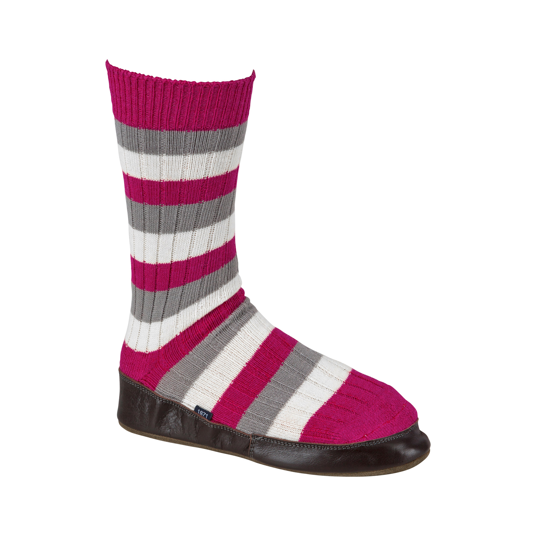 Slipper Sock raspberry, grey and white stripe