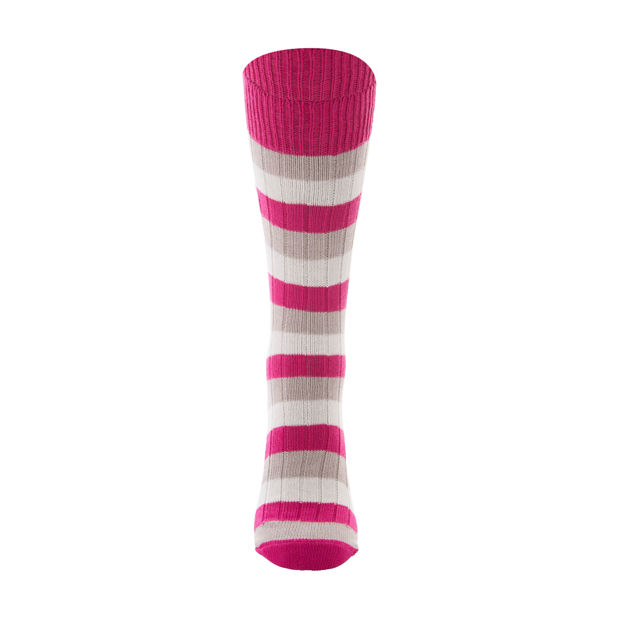 Cotton raspberry, grey and white stripe sock - front view