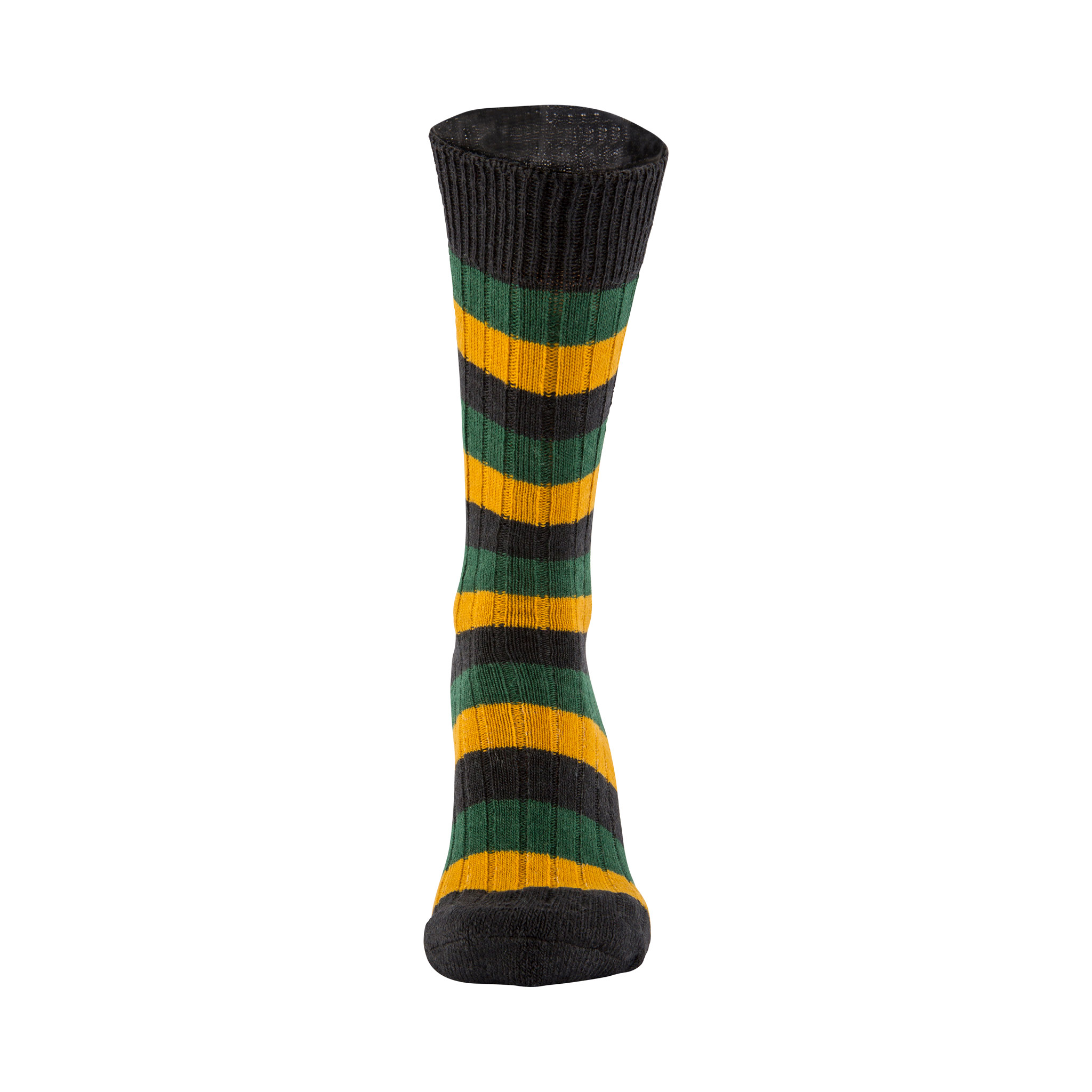 Merino Wool black, green and mustard stripe sock - front