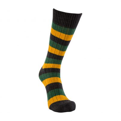 Merino Wool Black, Green And Mustard Stripe Sock