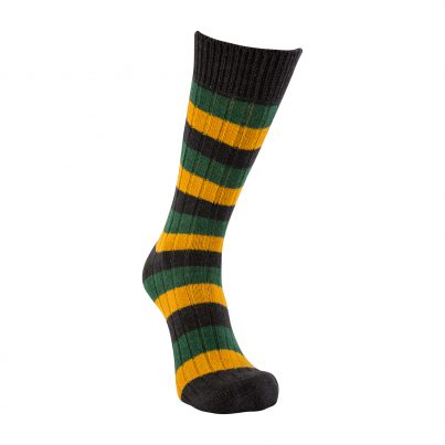 Merino Wool black, green and mustard stripe sock
