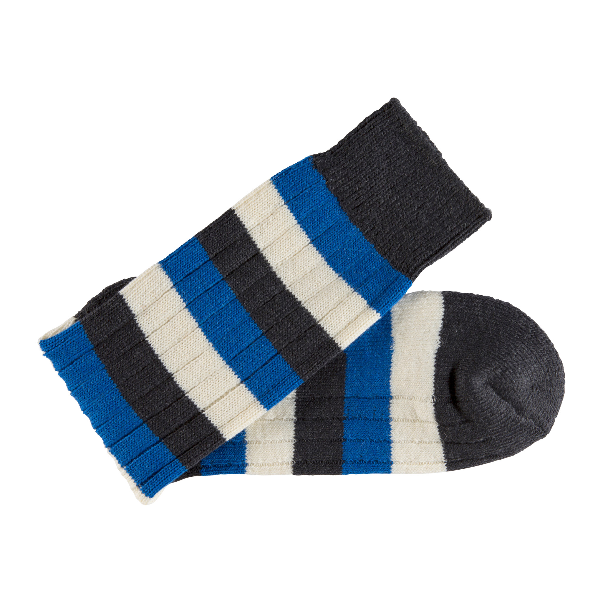 Merino Wool black, blue and white stripe sock - folded