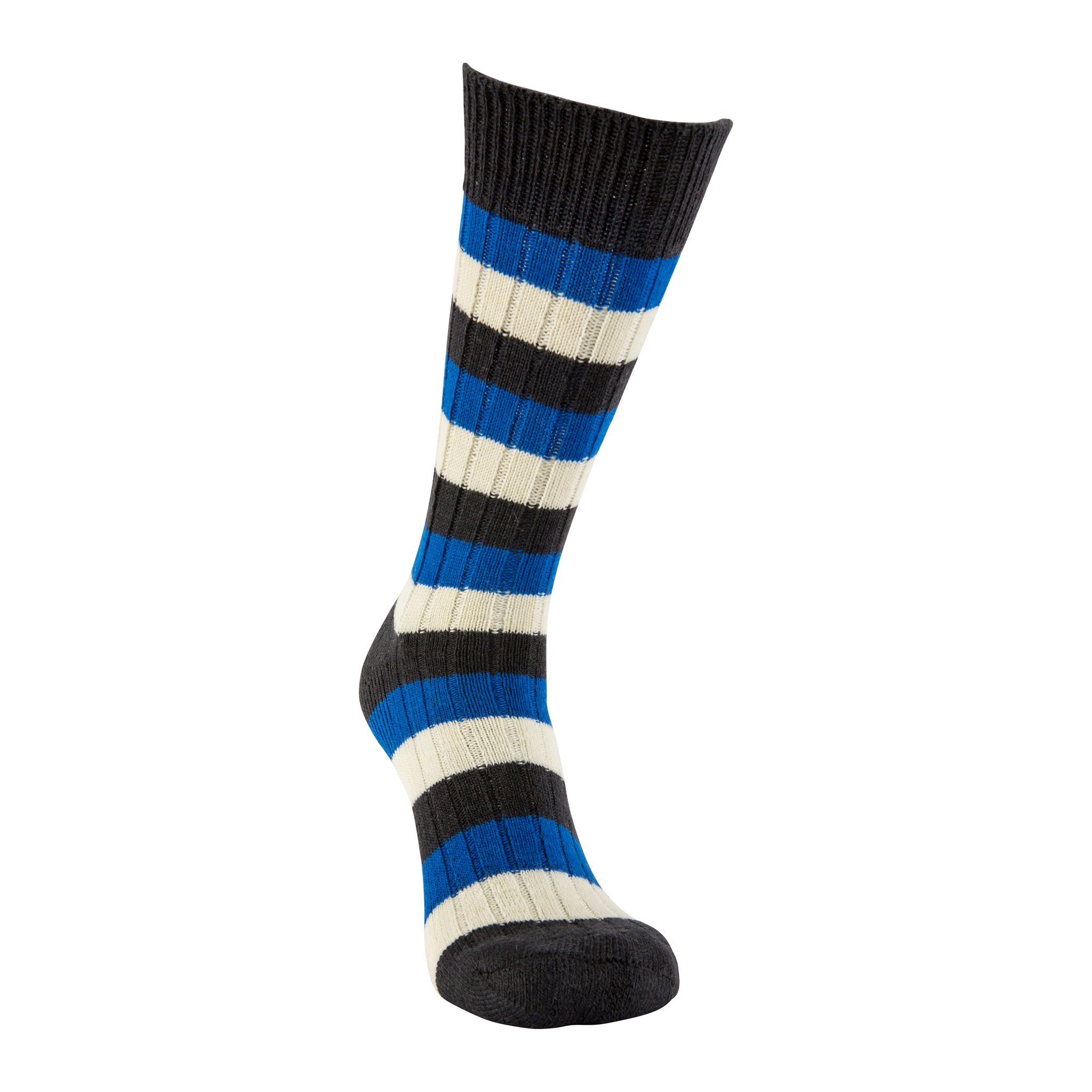 Merino Wool black, blue and white stripe sock