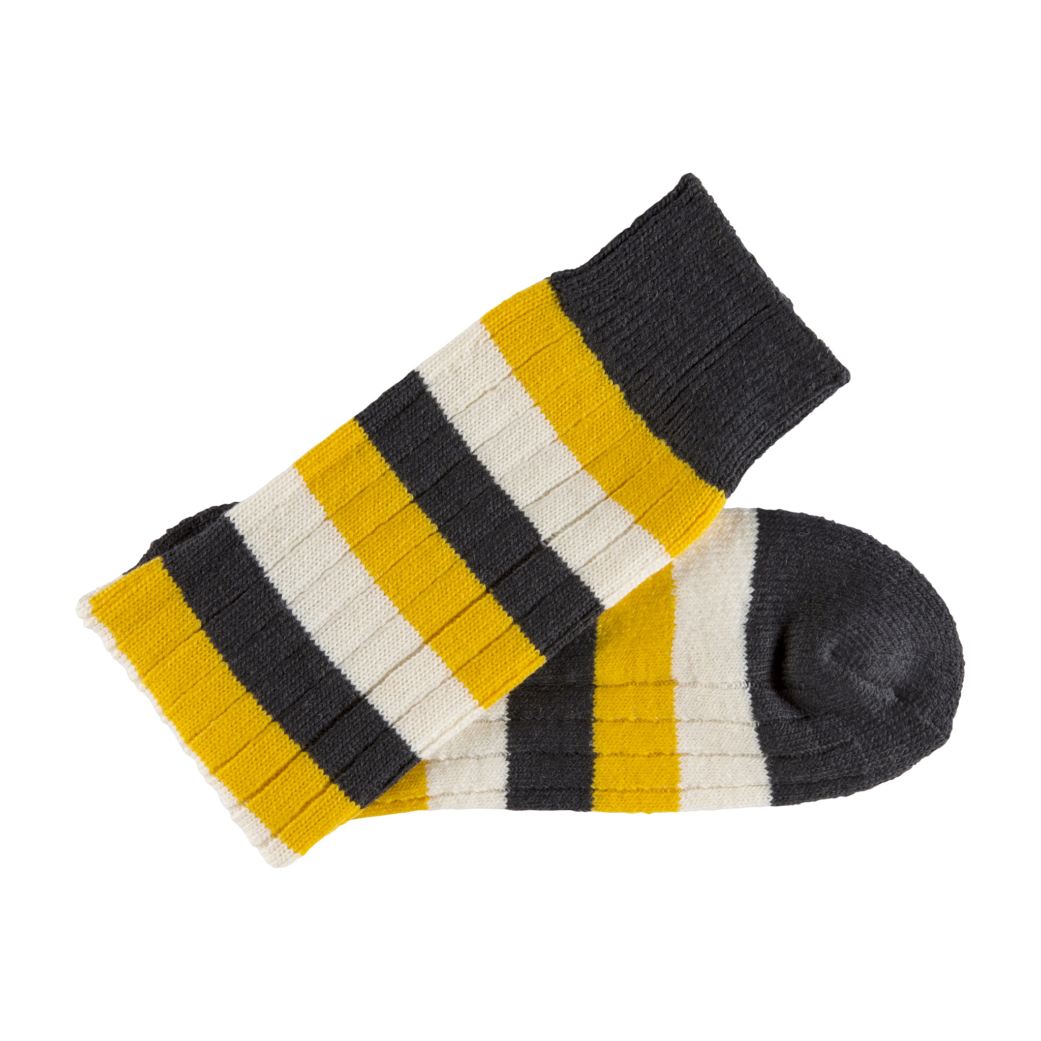 Merino Wool black, yellow and white stripe sock - folded