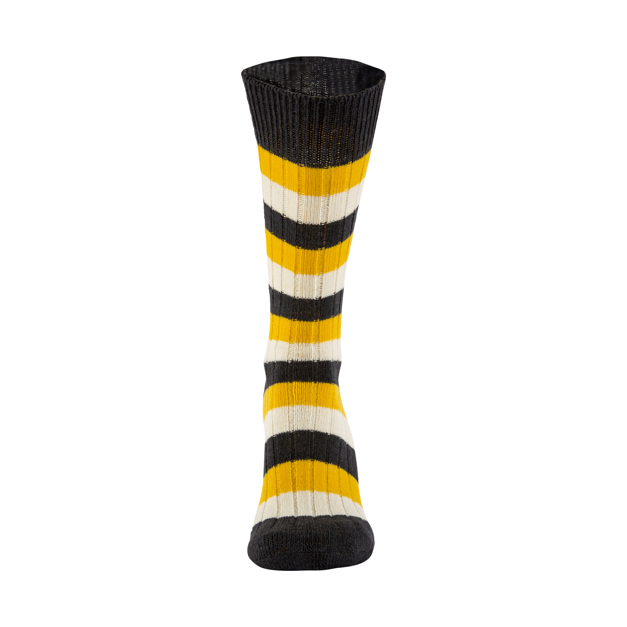 Merino Wool black, yellow and white stripe sock - front