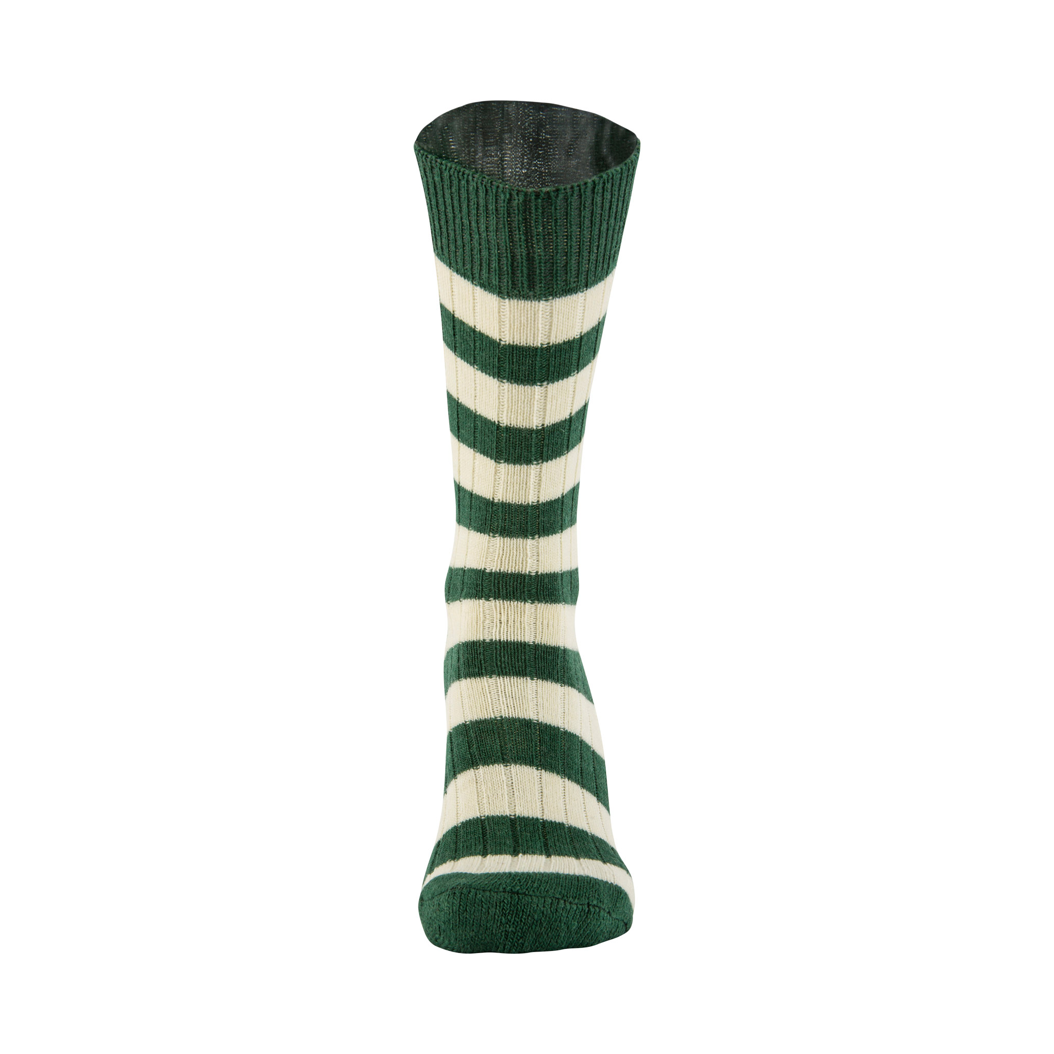 Merino Wool green and white stripe sock - front