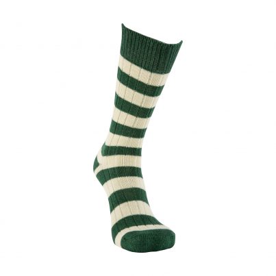 Merino Wool Green And White Stripe Sock