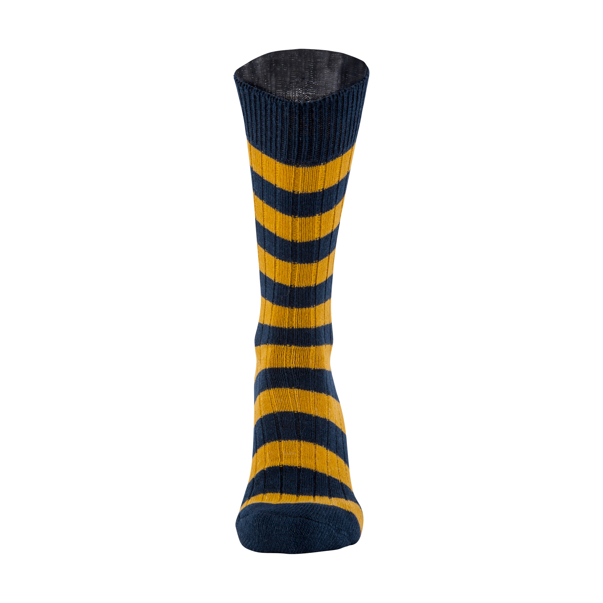 Merino Wool blue and mustard stripe sock - front