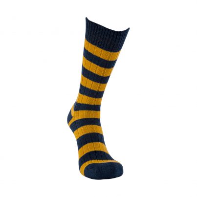 Merino Wool Blue And Mustard Stripe Sock