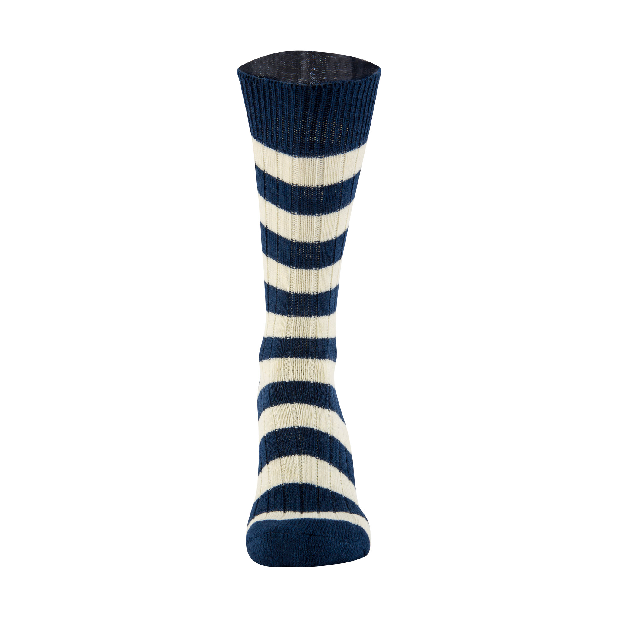 Merino Wool blue and white stripe sock - front