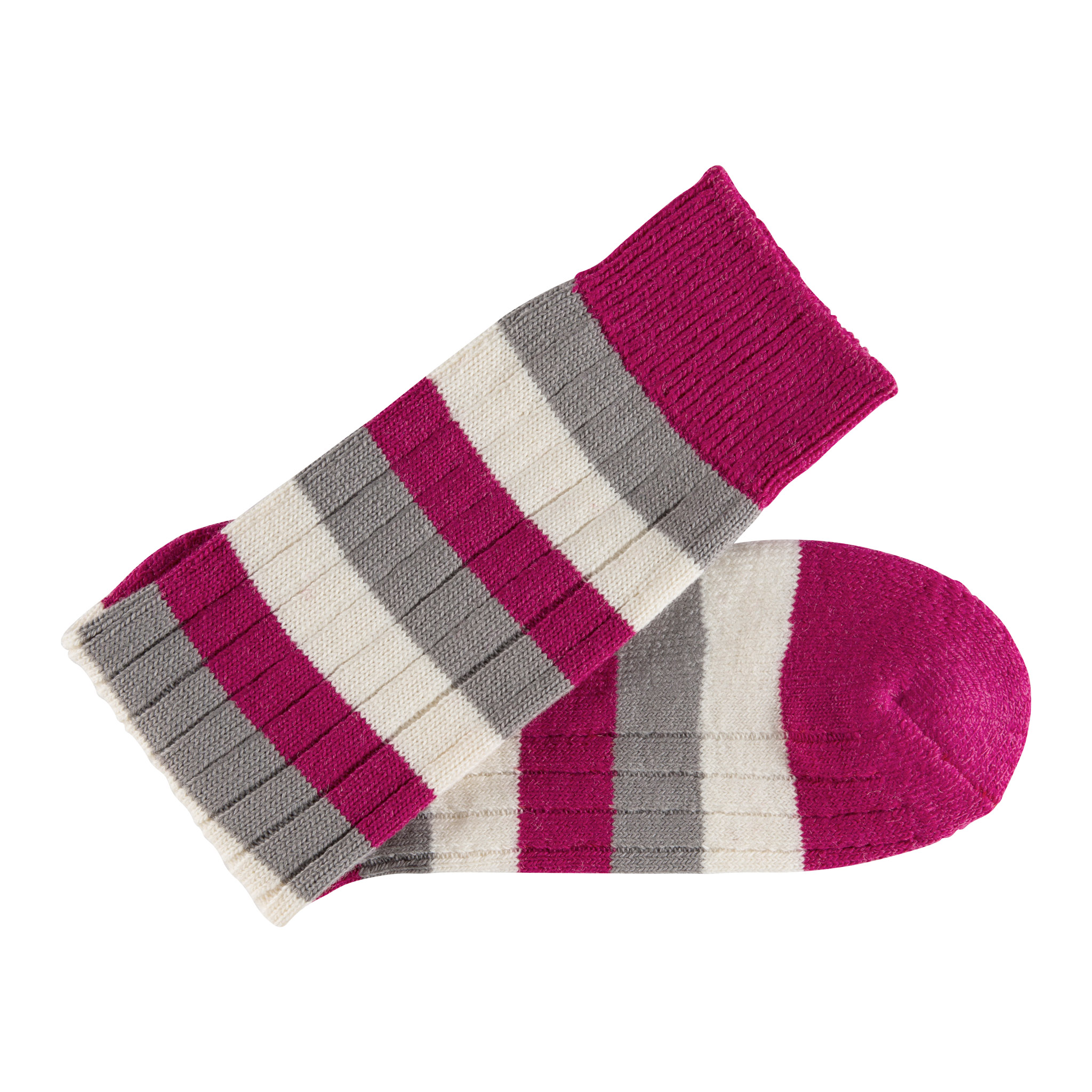 Merino Wool raspberry, grey and white stripe sock - folded