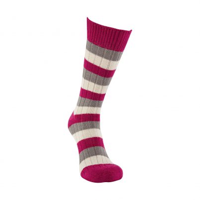 Merino Wool Raspberry, Grey And White Stripe Sock