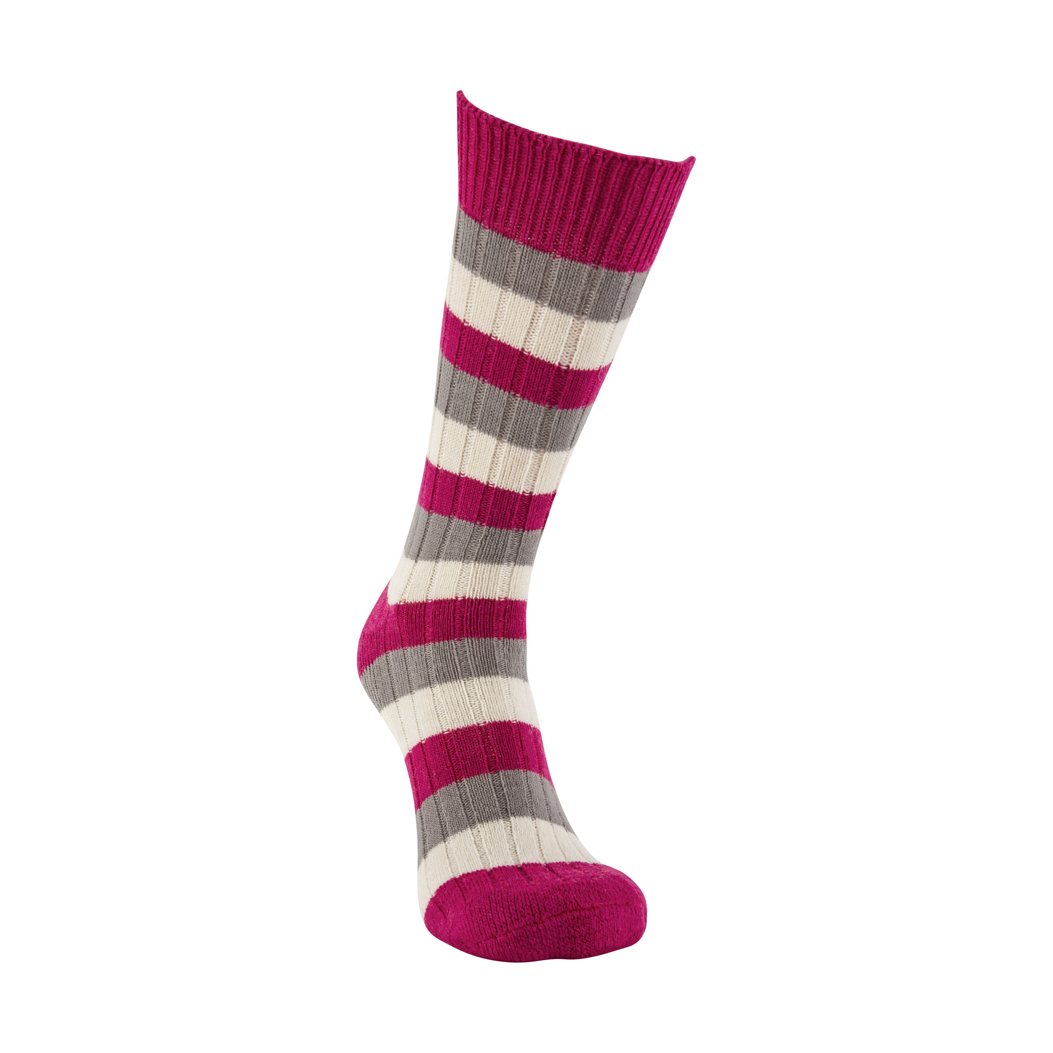 Merino Wool raspberry, grey and white stripe sock