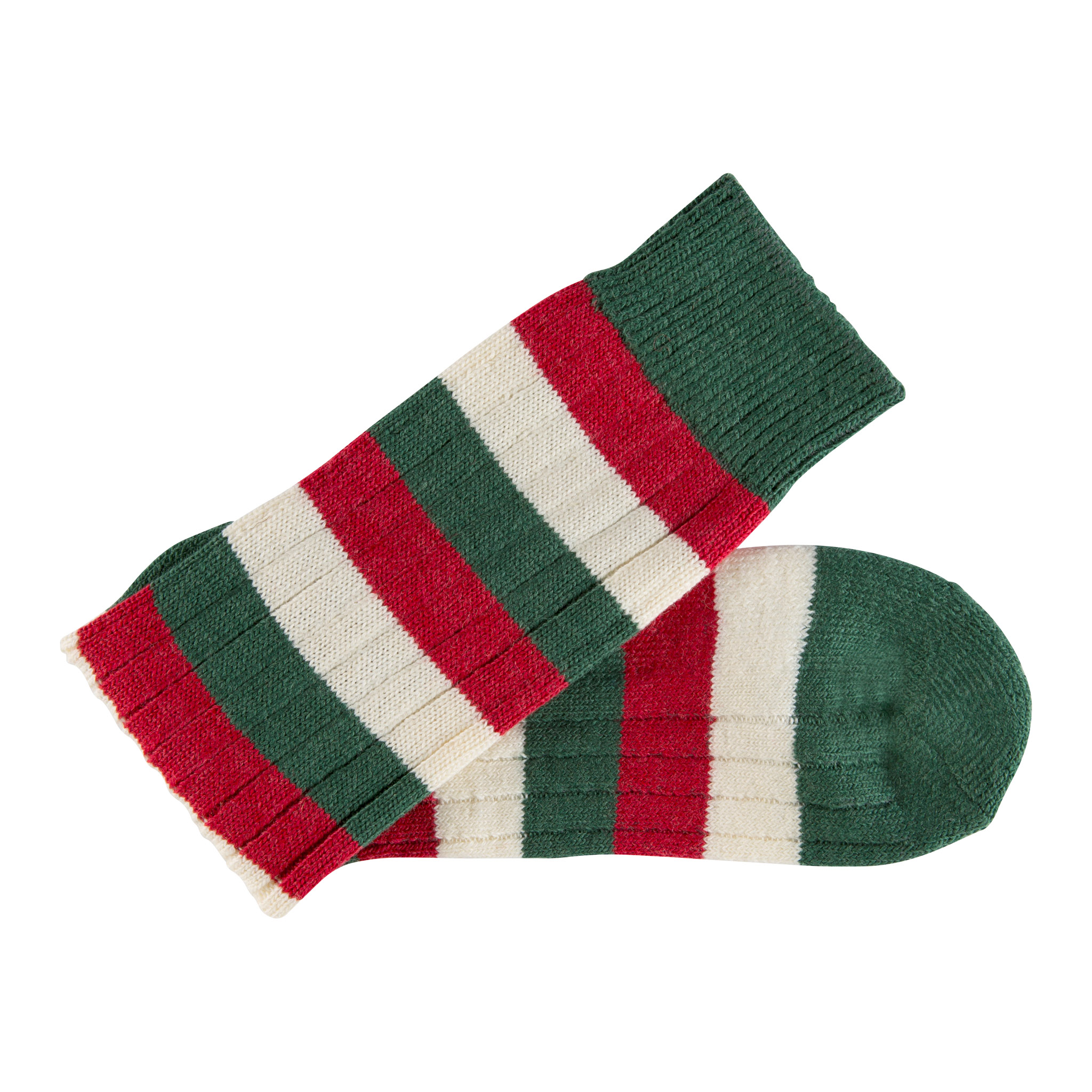 Merino Wool green, red and white stripe sock - folded