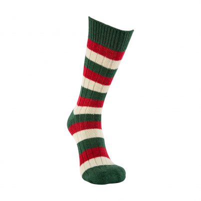 Merino Wool Green, Red And White Stripe Sock