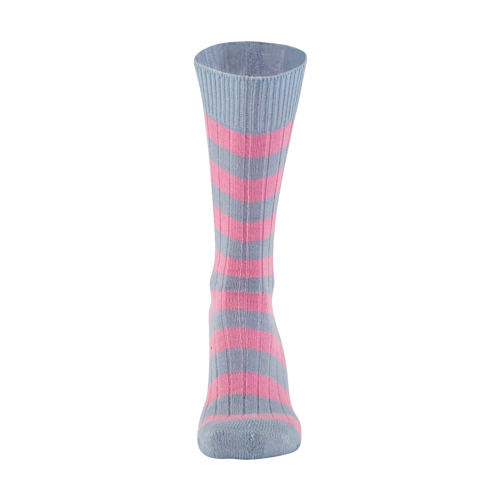 Merino Wool pink and sky blue stripe sock - front