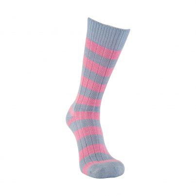 Merino Wool pink and sky blue stripe sock