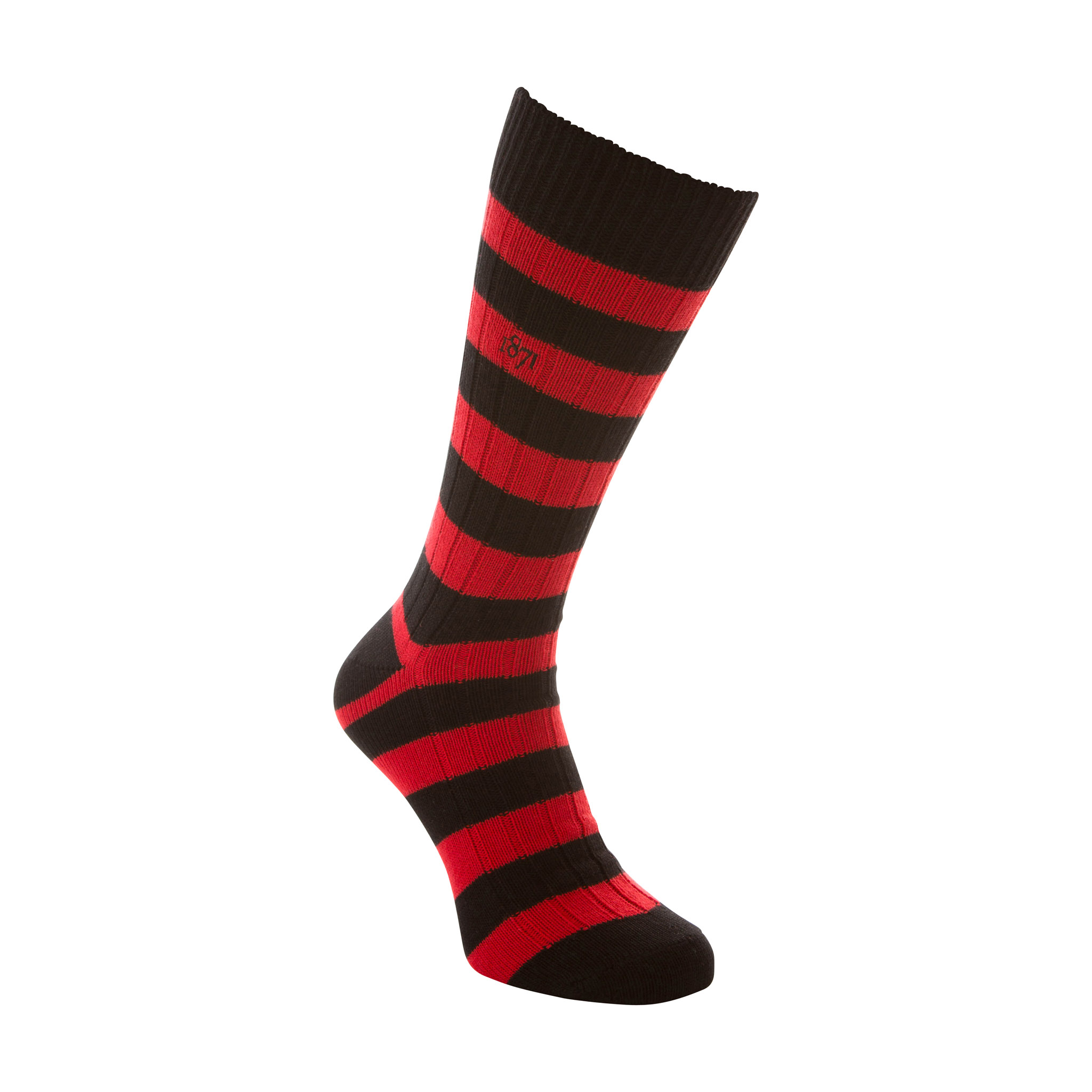 Cotton black and red stripe sock - side view