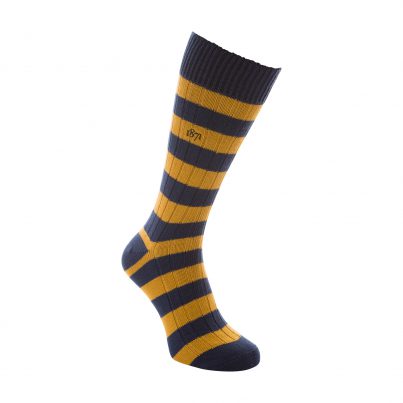Cotton Blue And Mustard Stripe Sock - Side View