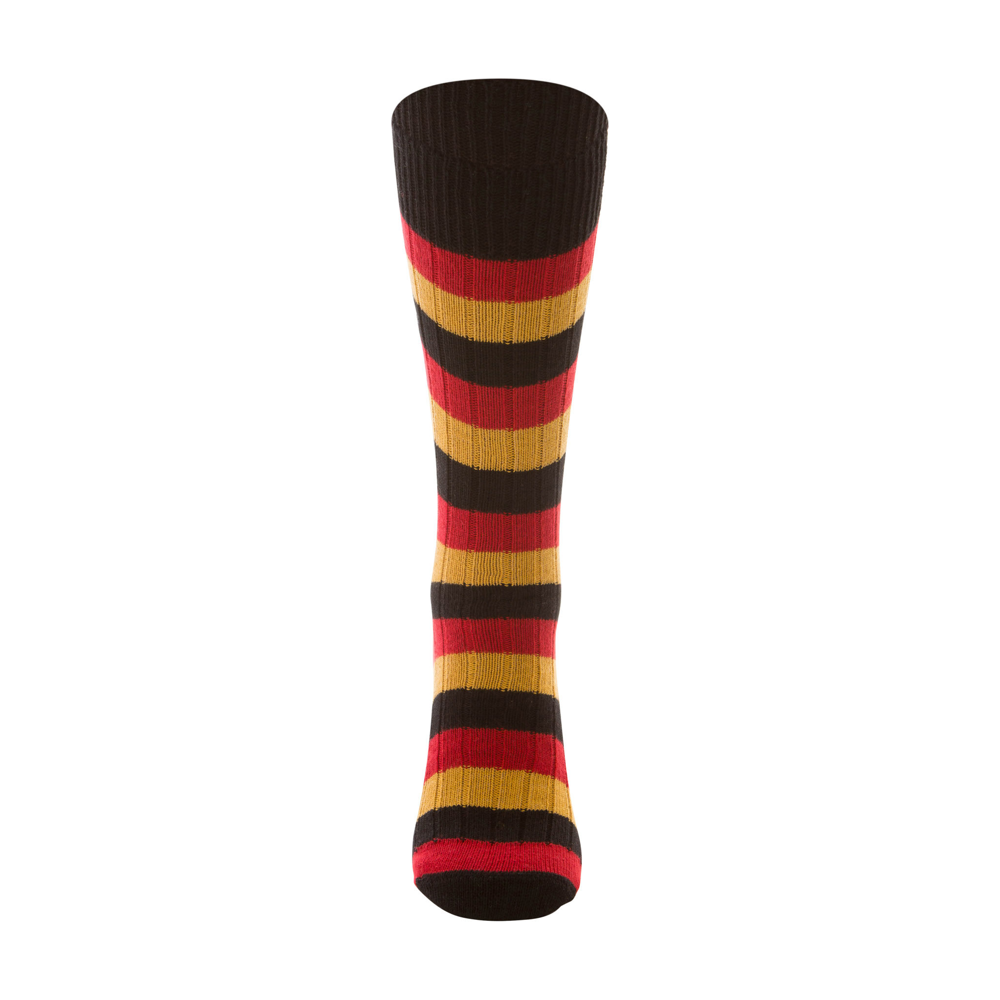 Cotton black, red and mustard stripe sock - front view