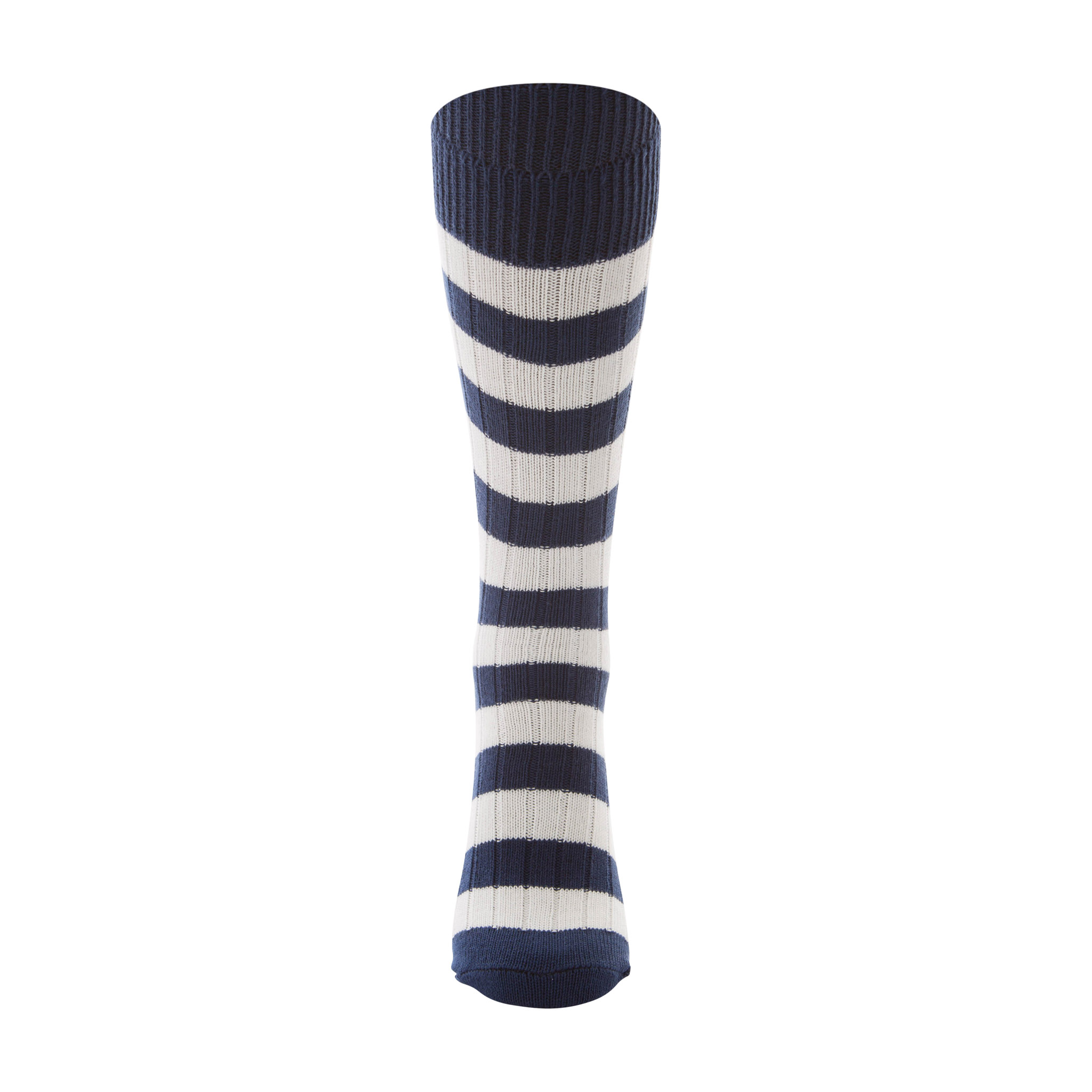 Cotton blue and white stripe sock - front view
