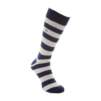 Cotton blue and white stripe sock - side view