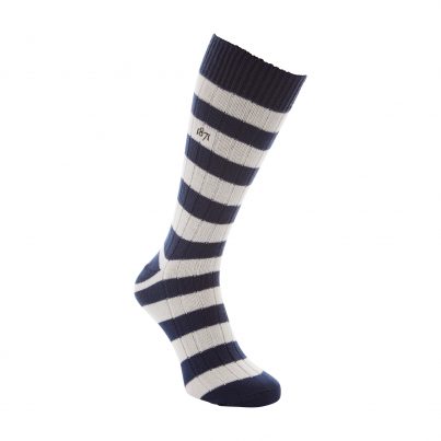 Cotton Blue And White Stripe Sock - Side View