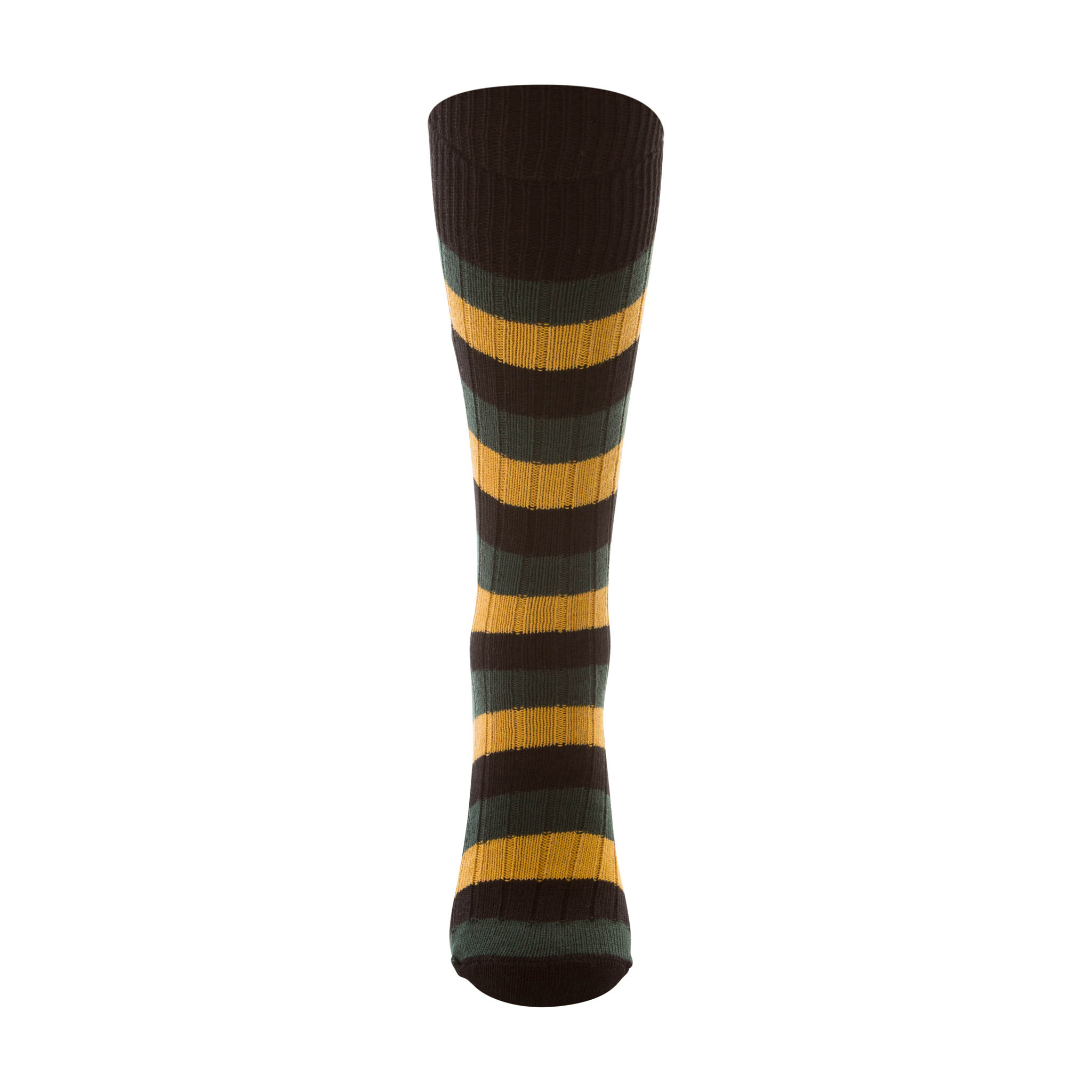 Cotton black, green and mustard stripe sock - front view
