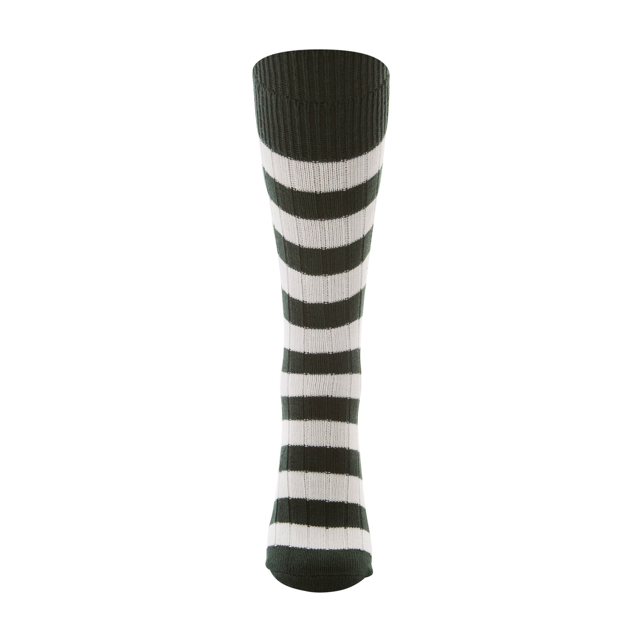 Cotton green and white stripe sock - front view