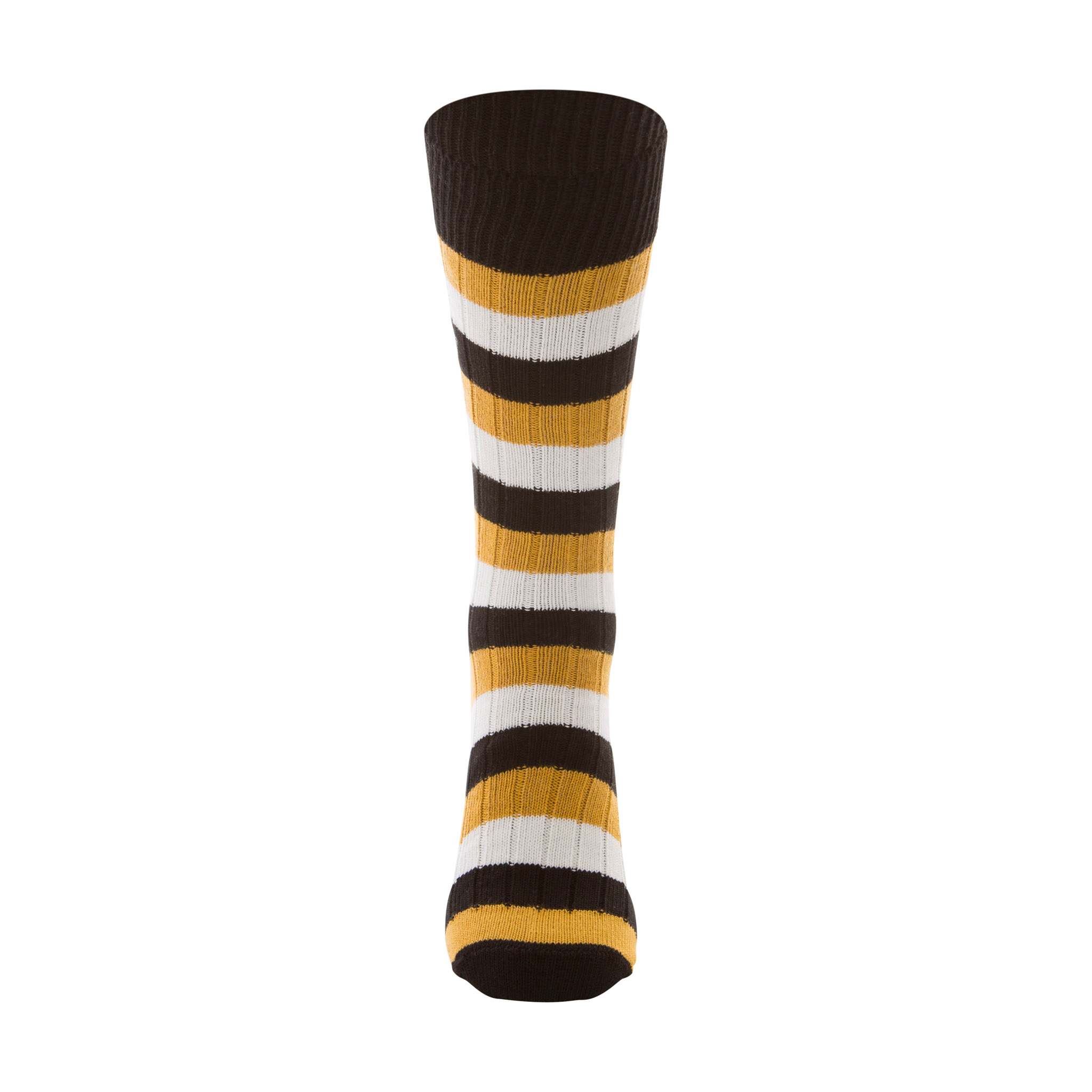 Cotton black, yellow and white stripe sock - front view