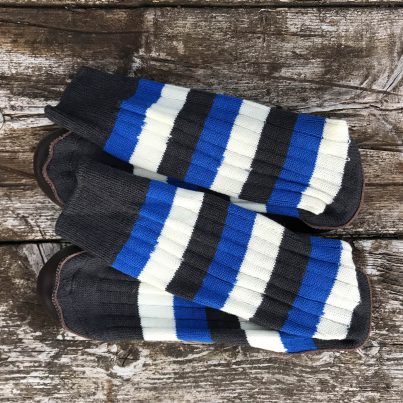 Addison Slipper Sock Black, Blue And White Stripe - Overhead View