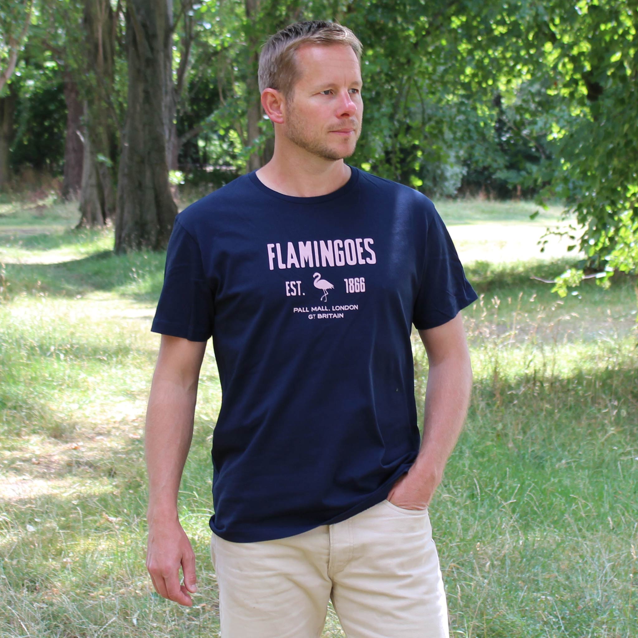Flamingoes Navy T-shirt model