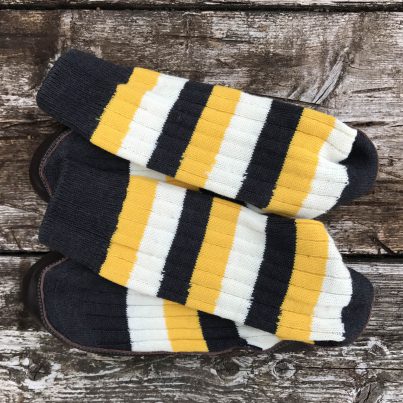 Slipper Sock Yellow, Black, White Stripe - Overhead View
