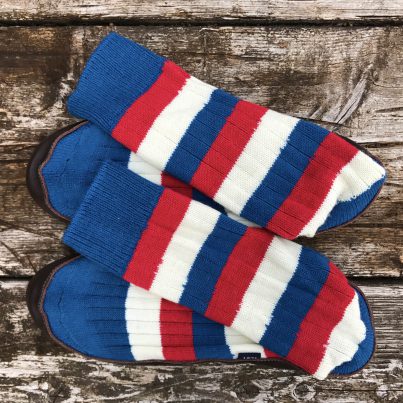 Slipper Sock red, white and blue stripe - overhead view
