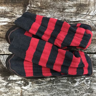 Slipper Sock black and red stripe - overhead view