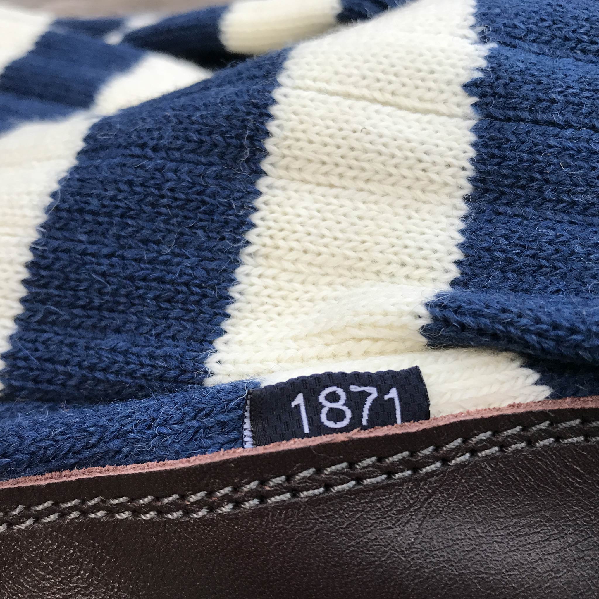Slipper Sock blue and white stripe - close-up