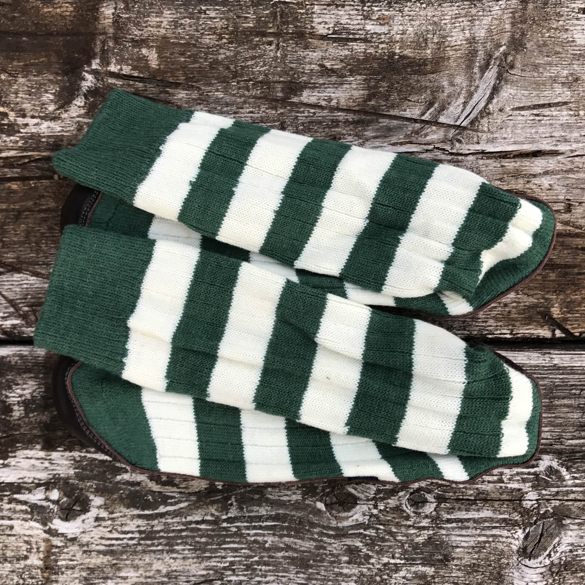 Slipper Sock green and white stripe - overhead