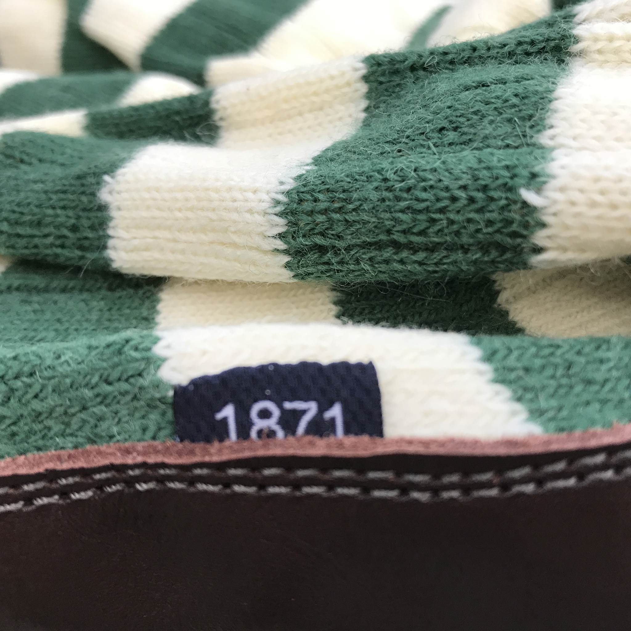 Slipper Sock green and white stripe close-up