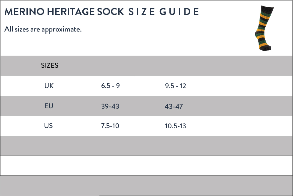 Merino Heritage Sock Size Guide