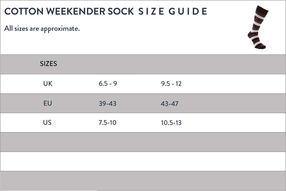 Cotton Weekender Sock Size Guide