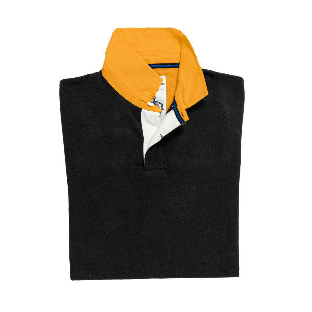 Classic Black 1871 Vintage Rugby Shirt with Yellow Collar_Folded