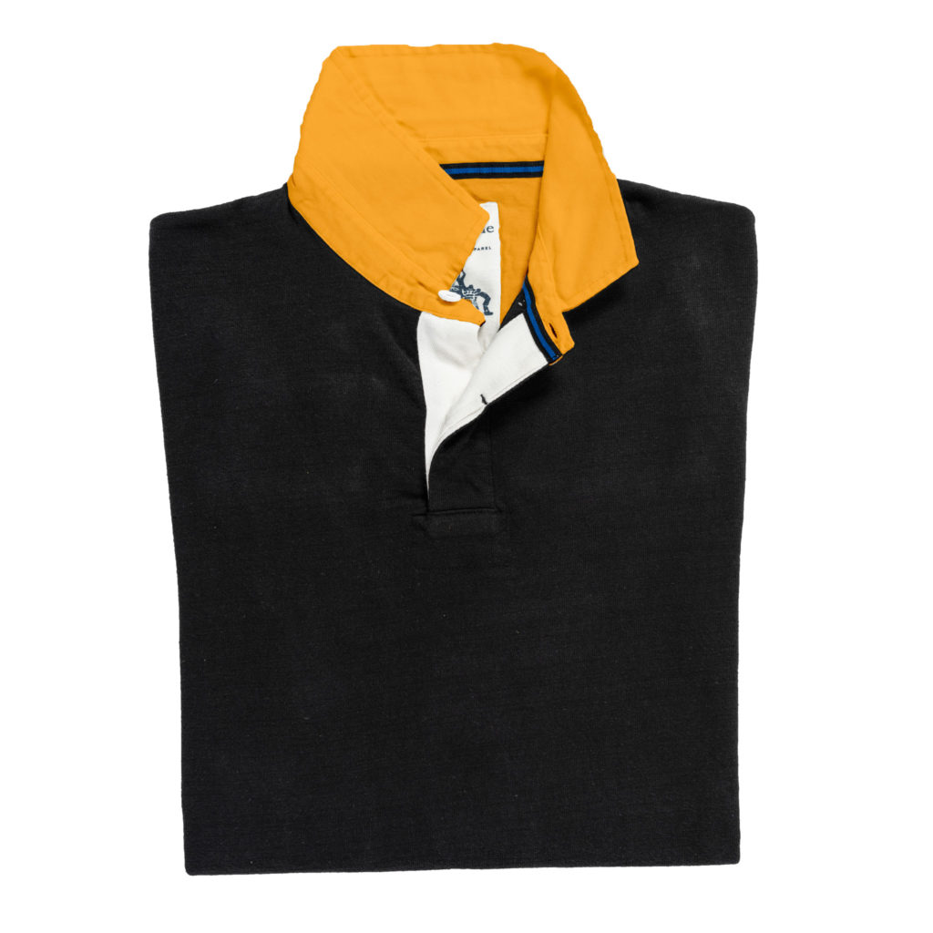 Classic Black 1871 Vintage Rugby Shirt with Yellow Collar_Folded