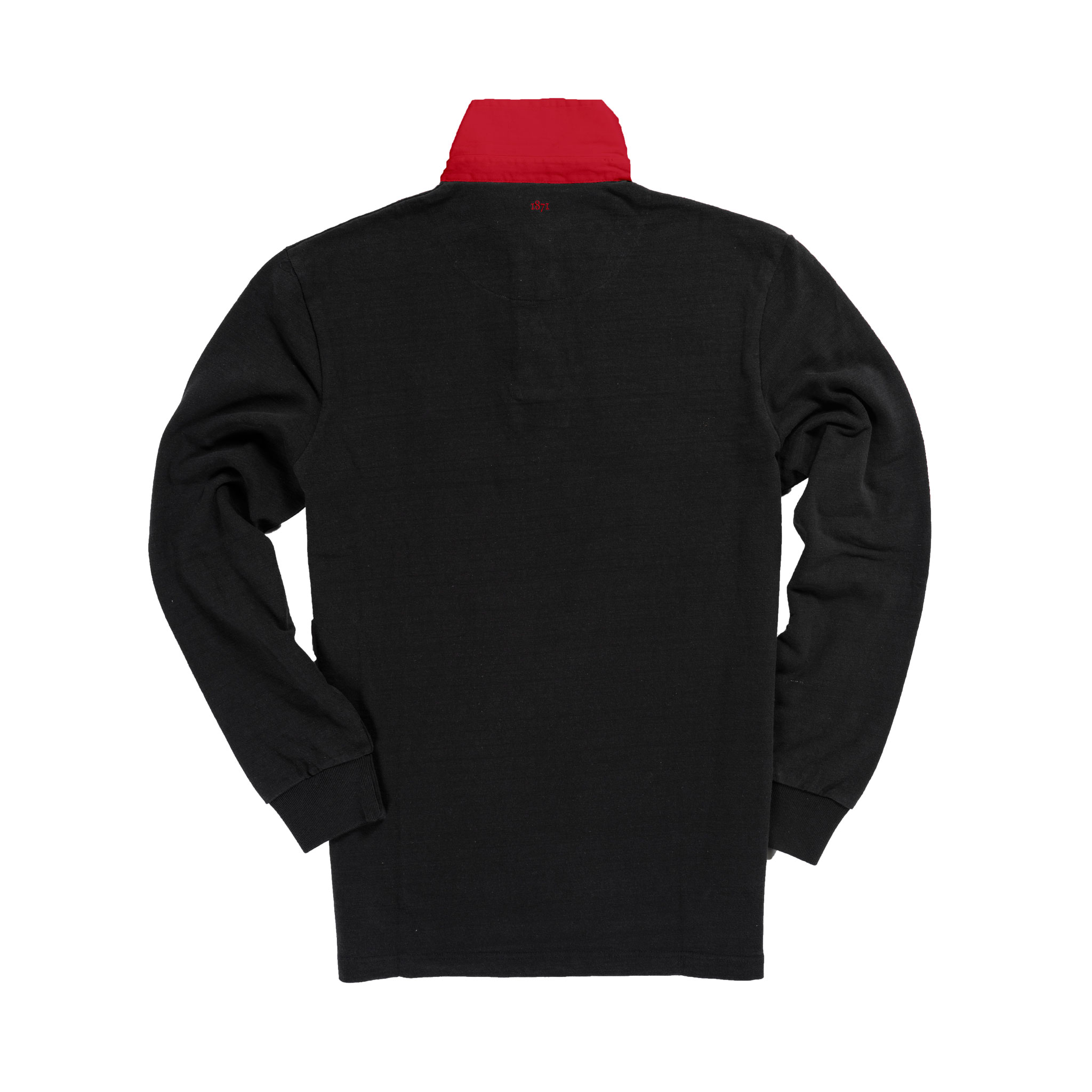 Classic Black 1871 Vintage Rugby Shirt with Red Collar_Back
