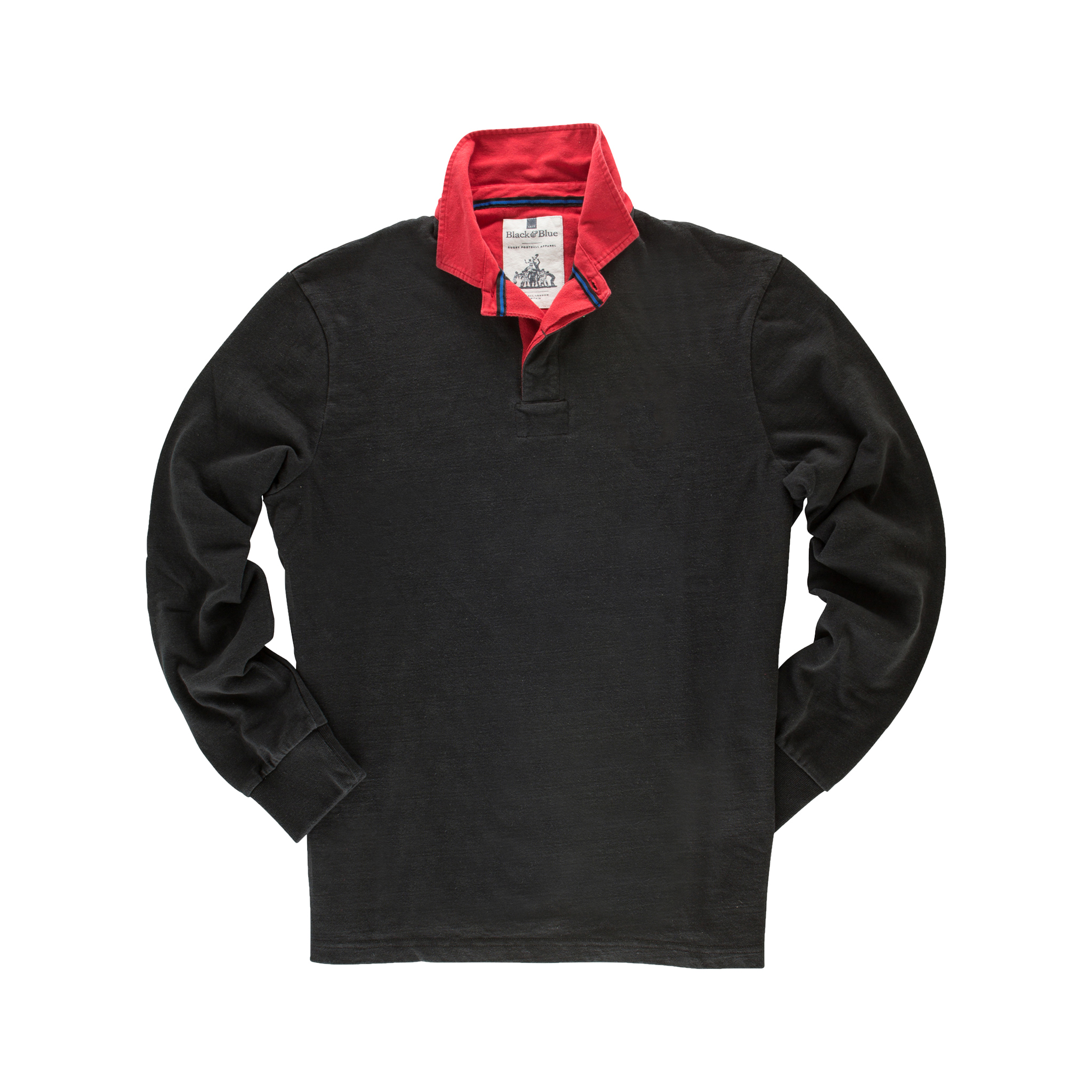 Classic Black 1871 Vintage Rugby Shirt with Red Collar