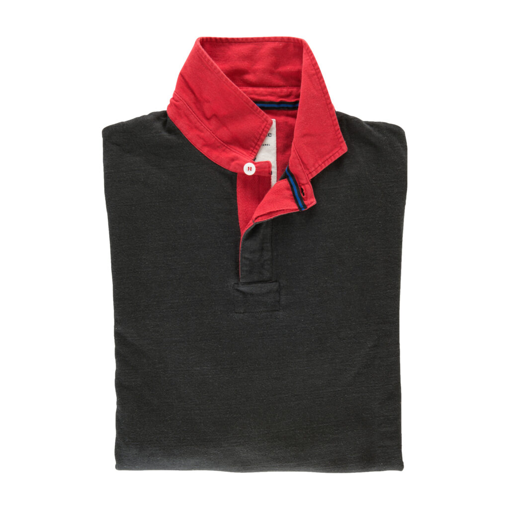 Classic Black 1871 Vintage Rugby Shirt with Red Collar Folded