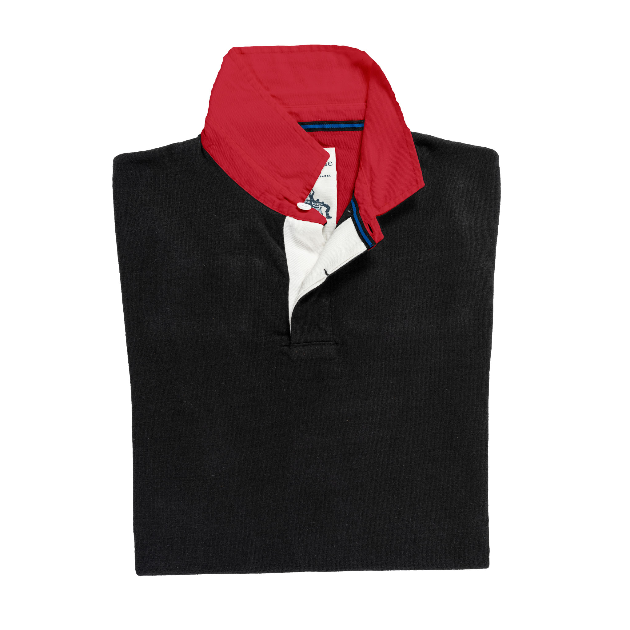 Classic Black 1871 Vintage Rugby Shirt with Red Collar_Folded