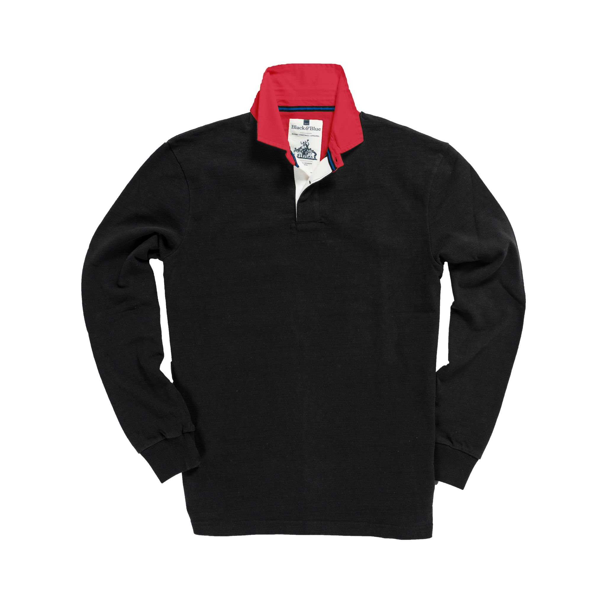 Classic Black 1871 Vintage Rugby Shirt with Red Collar