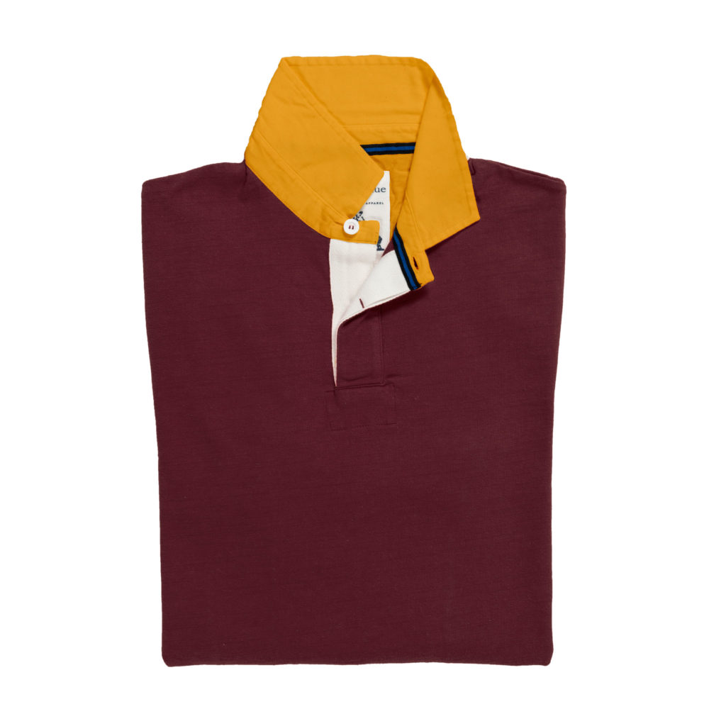 Classic Burgundy With Gold Collar 1871 Vintage Rugby Shirt_Folded
